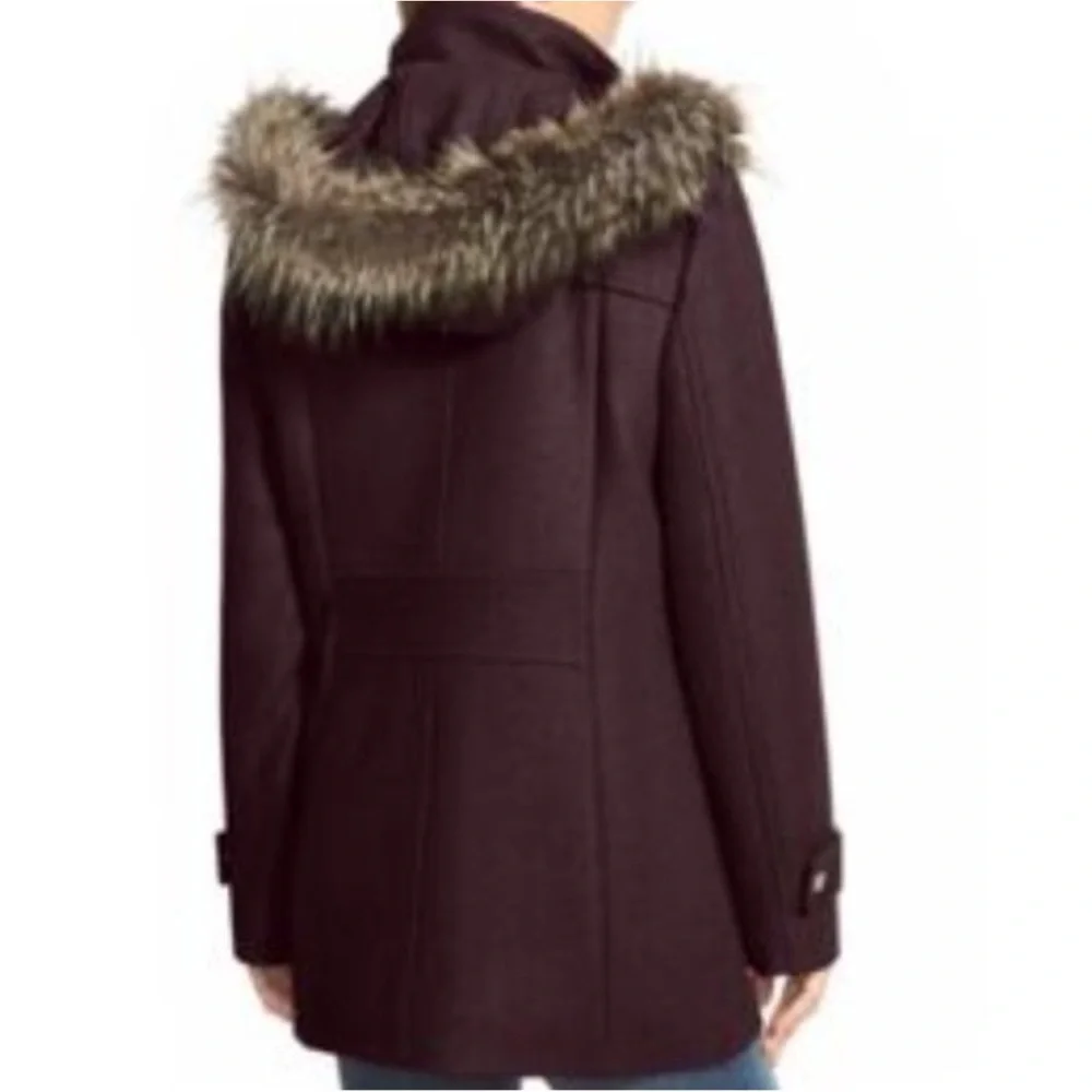 Kenneth Cole Wool Coat with Detachable Faux Fur Trim Hood - Picture 3 of 16